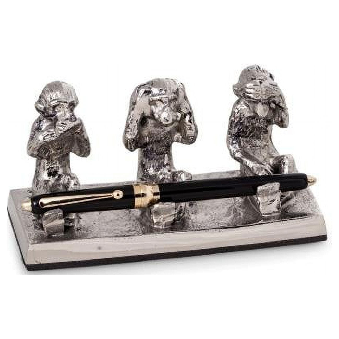 Picture of Bey-Berk International R21C Antique Silver Plated See Hear &amp; Speak No Evil Monkey Pen Holder