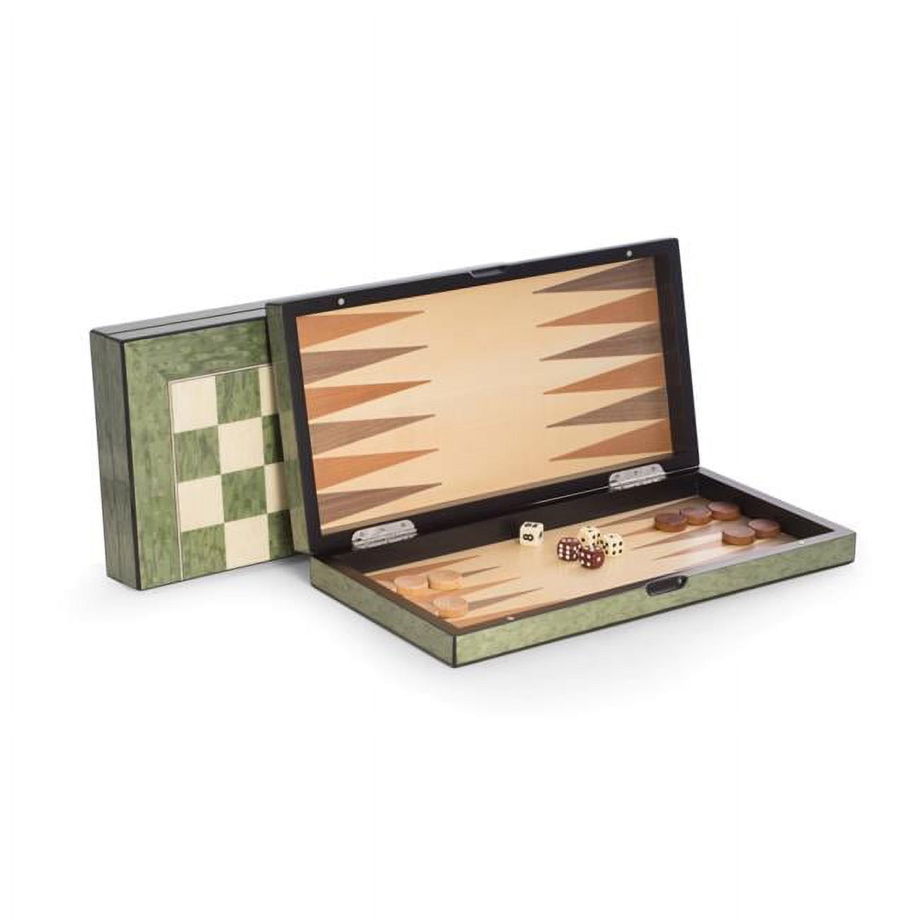Picture of Bey-Berk International G553 15.5 in. Lacquer Finished Green Inlaid Wood Backgammon &amp; Chess Set 