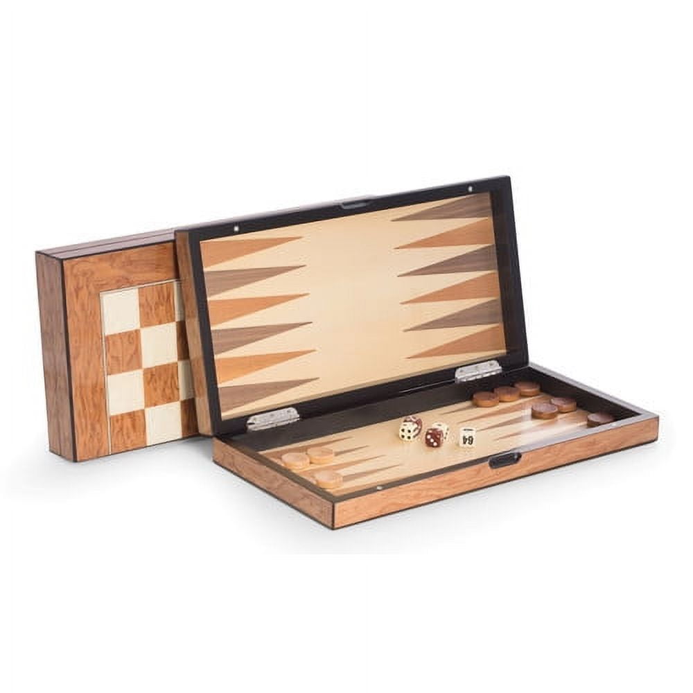 Picture of Bey-Berk International G554 15.5 in. Lacquer Finished Brown Inlaid Wood Backgammon &amp; Chess Set 