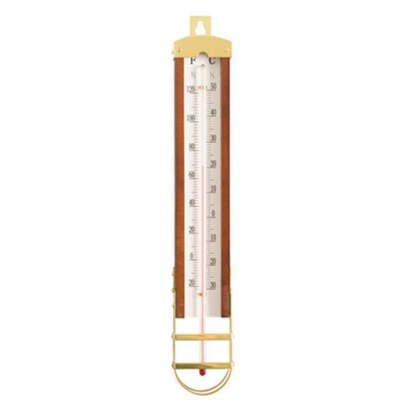 Picture of Bey-Berk International WS015 Teak Wood Finished Wall Mount Thermometer with Brass Accents
