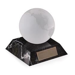 Picture of Bey-Berk International R20W Glass Globe Paperweight on Black Zebra Marble 