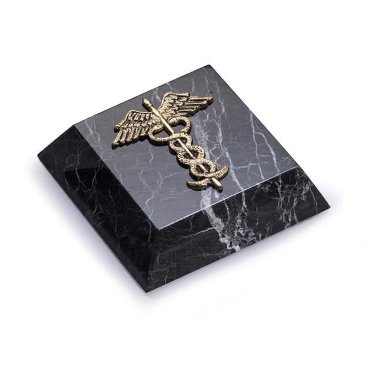 Picture of Bey-Berk International R25M Zebra Marble Paperweight Antique Gold Plated Medical Emblem&#44; Black 