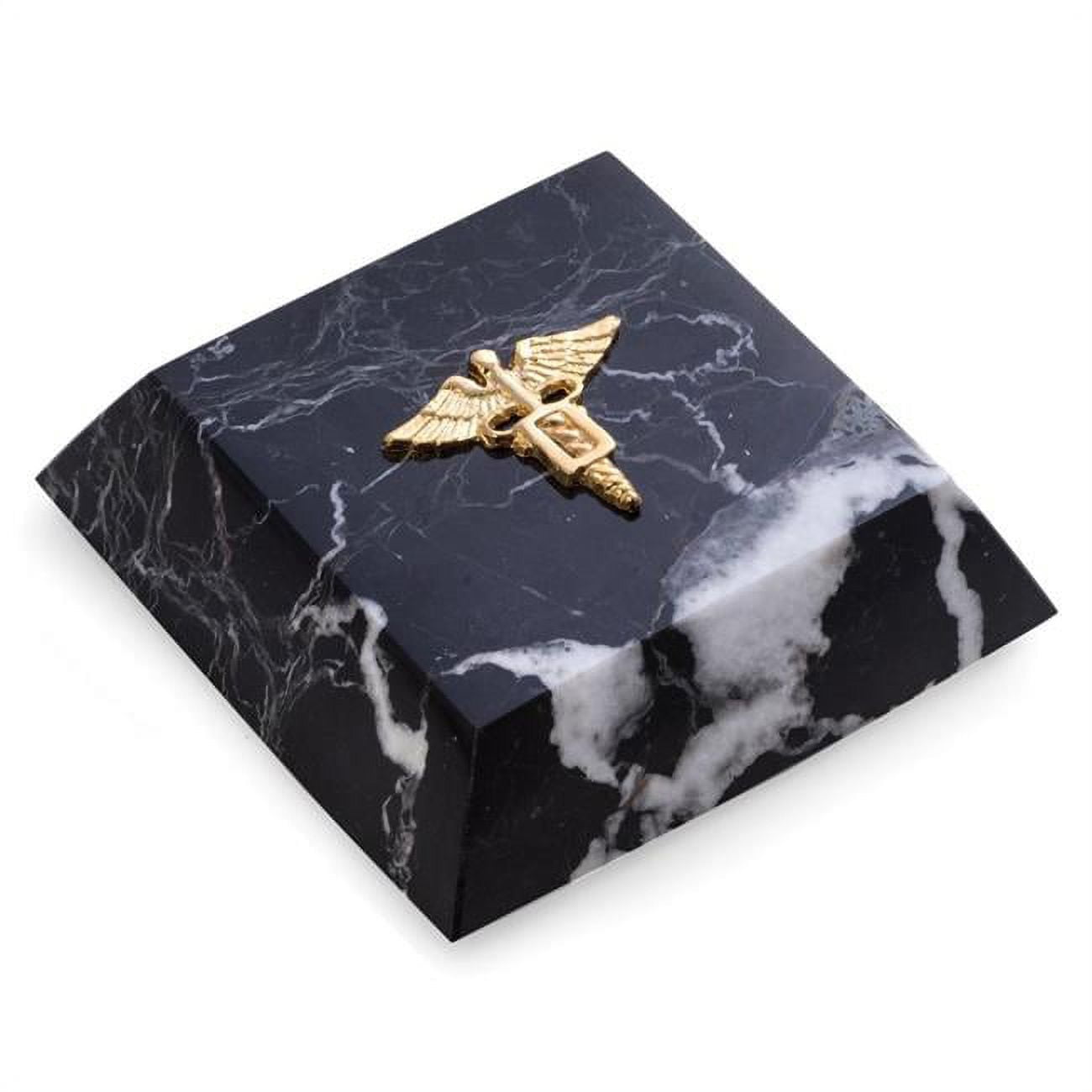 Picture of Bey-Berk International R26D Zebra Marble Paperweight with Gold Plated Dental Emblem&#44; Black 