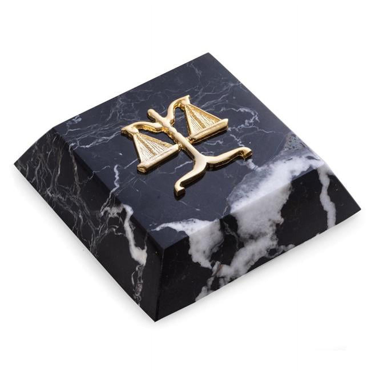 Picture of Bey-Berk International R26L Black Zebra Marble Paperweight with Gold Plated Legal Emblem 