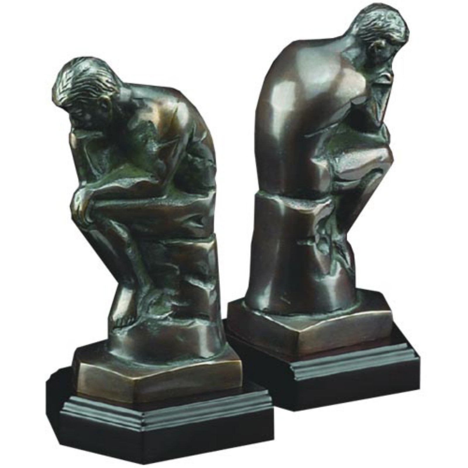Picture of Bey-Berk International R18T Cast Metal Thinker Bookends with Bronzed Finish on Wood Base, Black