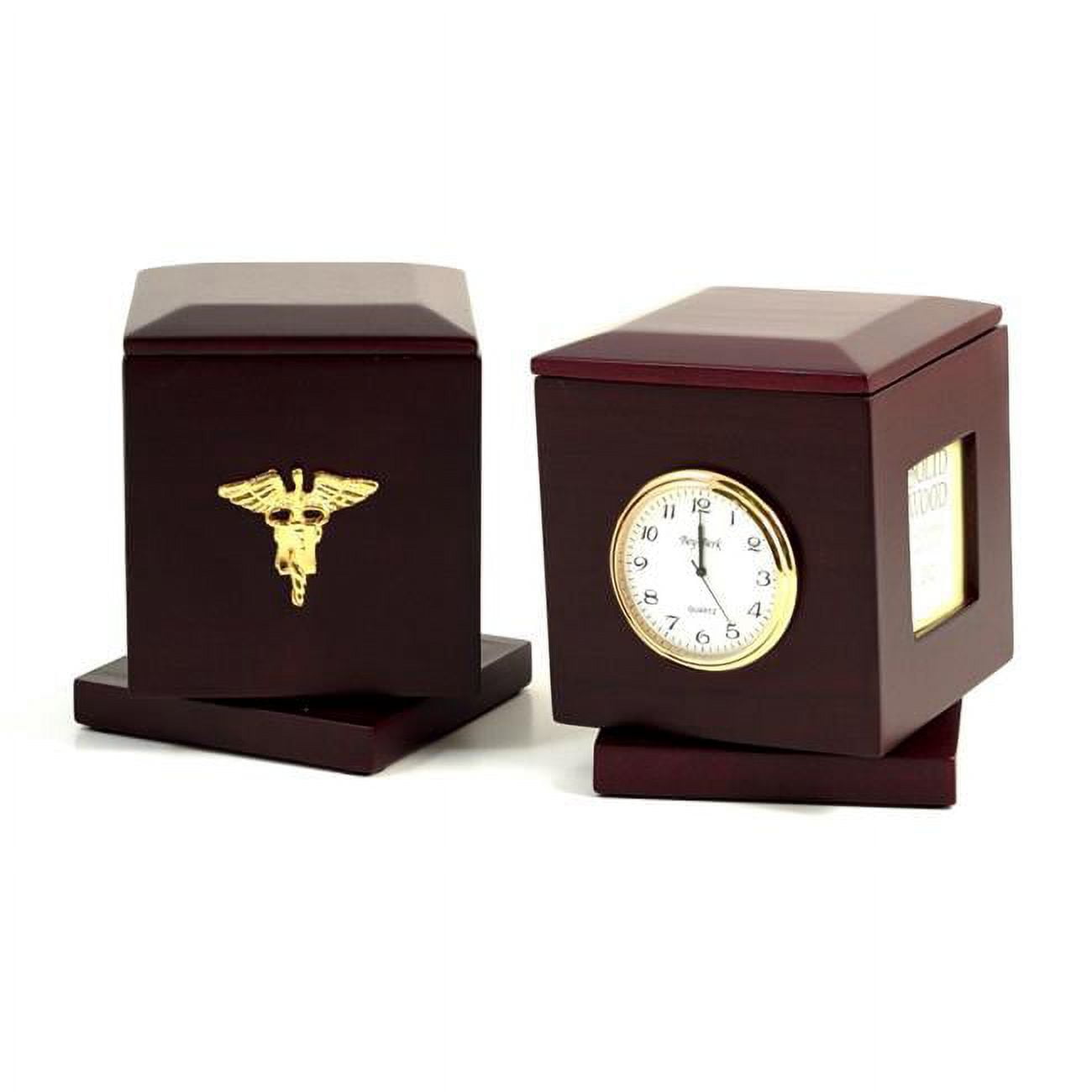 Picture of Bey-Berk International R49N Nursing Rosewood Rotating Pen Box with Two 2 x2 in. Frames 2 x 2.25 in. Quartz Clock &amp; Personalization