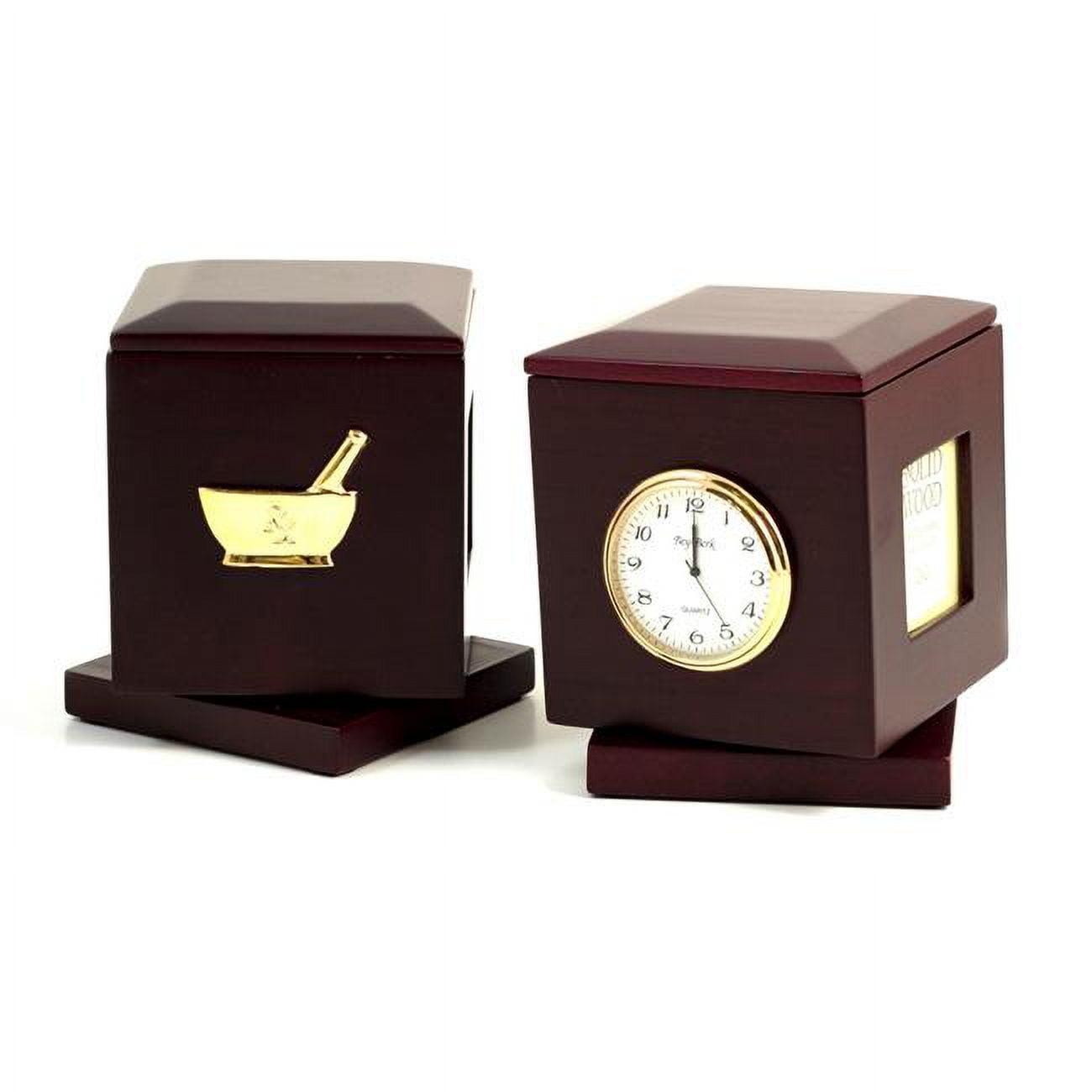 Picture of Bey-Berk International R49P Pharmacy Rosewood Rotating Pen Box with Two 2 x2 in. Frames 2 x 2.5 in. Quartz Clock &amp; Personalization