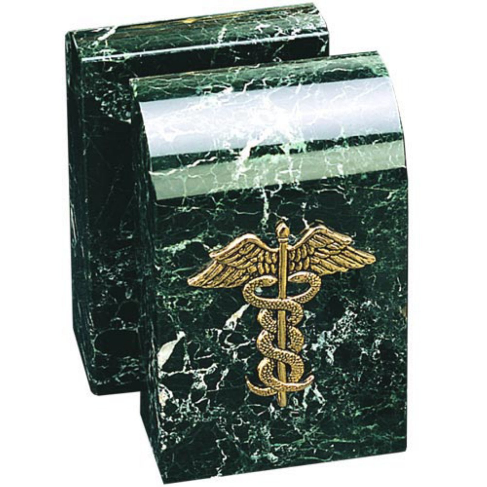 Picture of Bey-Berk International R15M Black Zebra Marble Bookends with Antique Gold Plated Medical Emblem