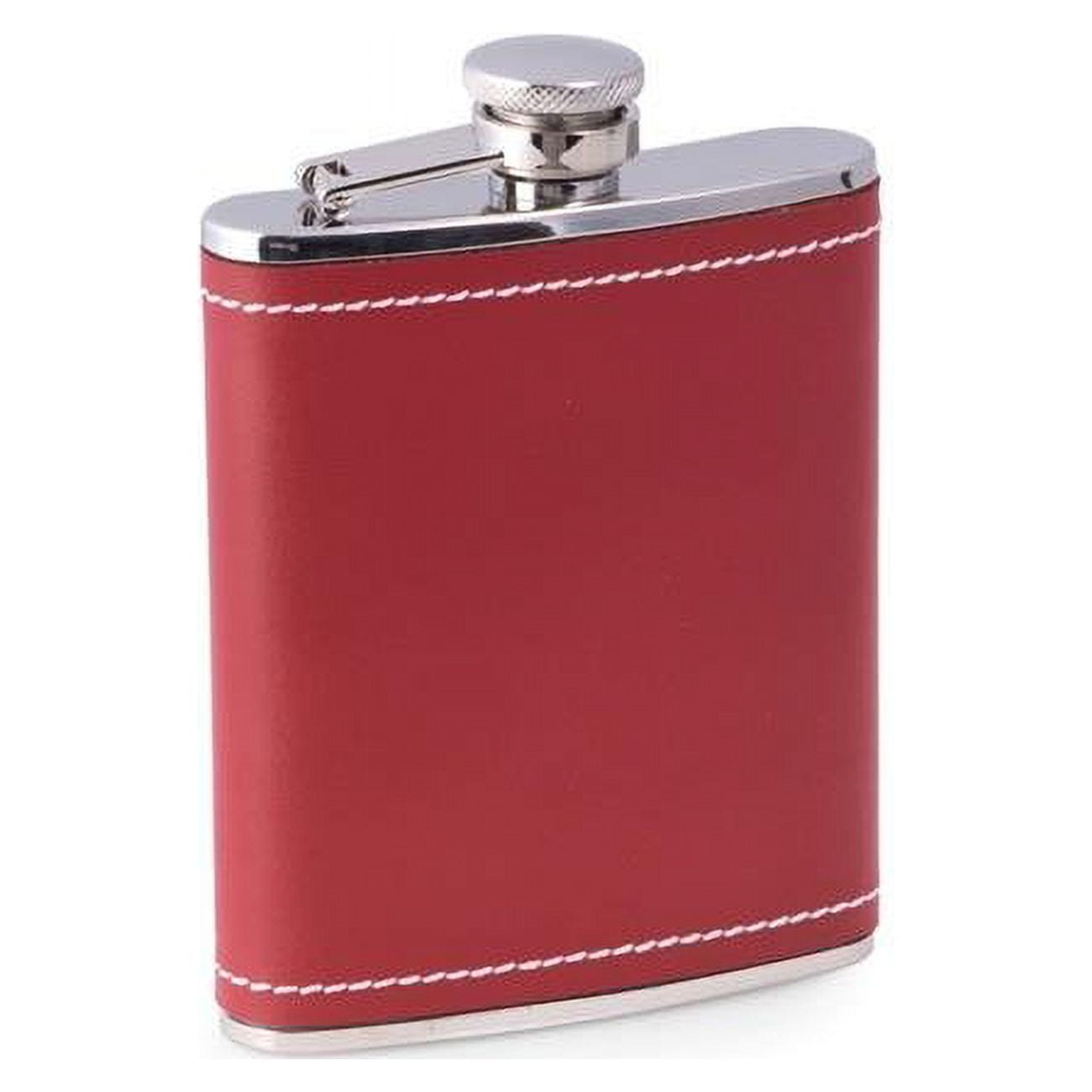 Picture of Bey-Berk International FS156 6 oz Stainless Steel Red Leather White Stitch Flask&#44; Red&#44; White &amp; Silver 