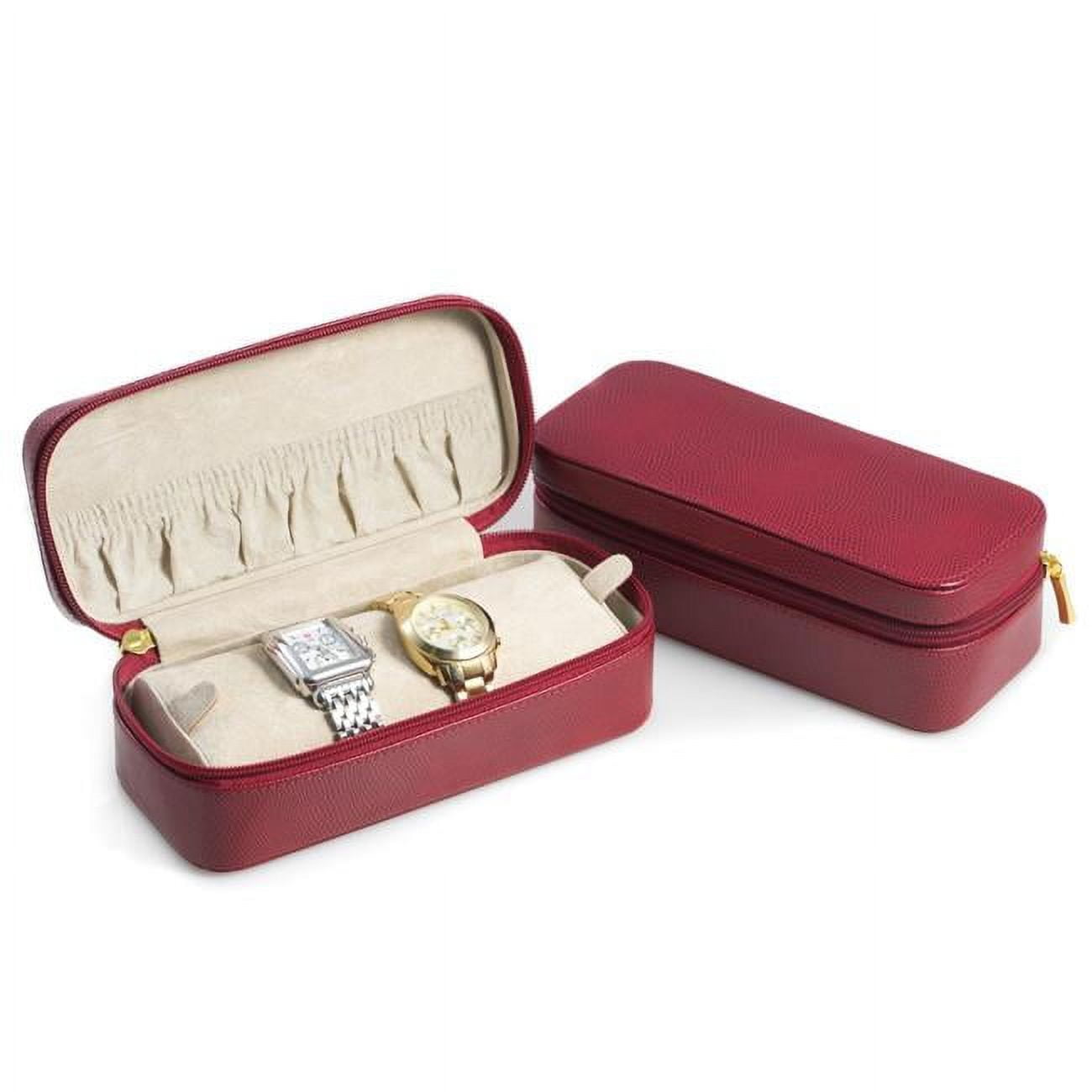Picture of Bey-Berk International BB676RED Red Lizard Leather Watch &amp; Bracelet Case with Soft Velour Lining with Zipper Closure
