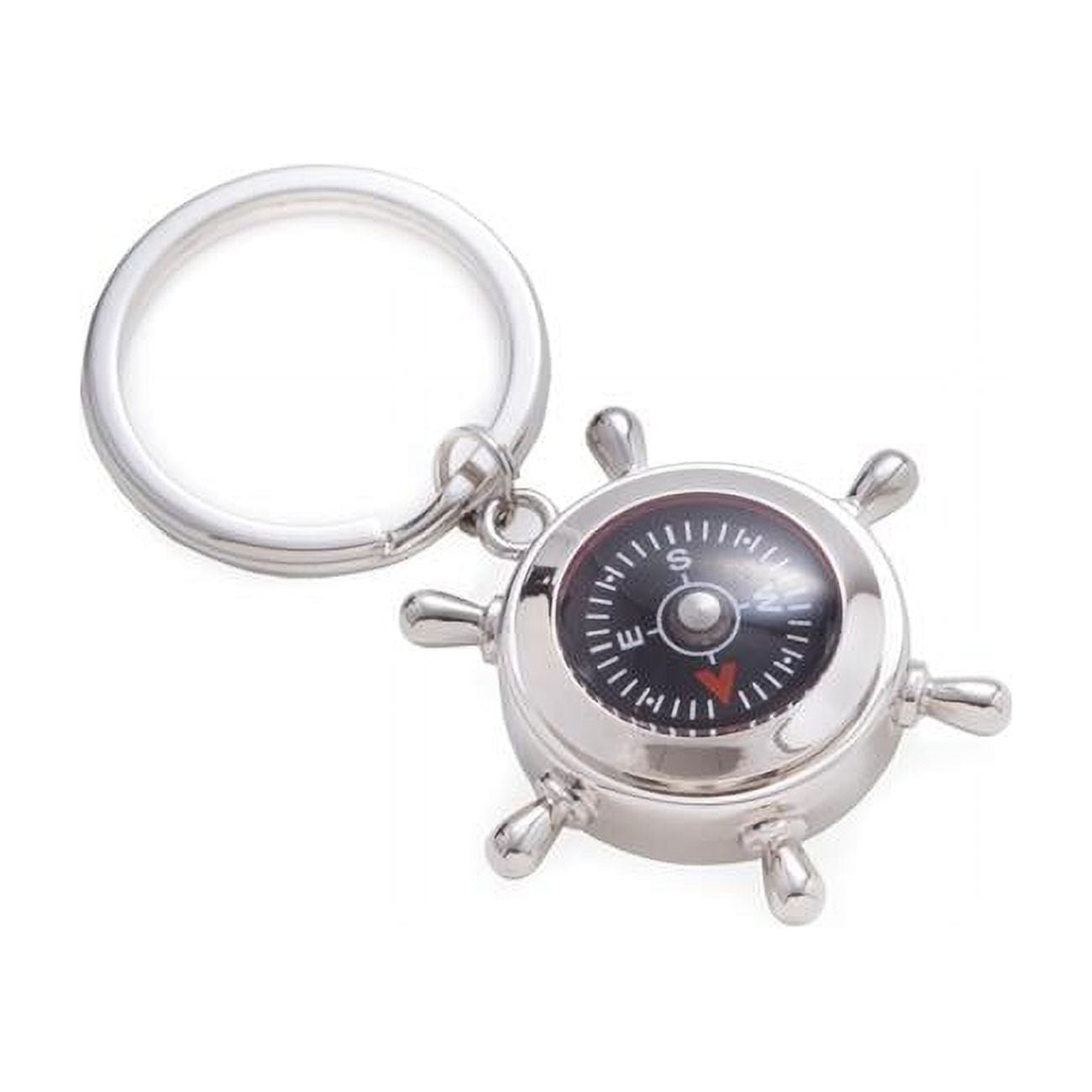 Picture of Bey-Berk International BB210 Nickel Plated Key Ring with Compass &amp; Ships Wheel Design&#44; Silver 
