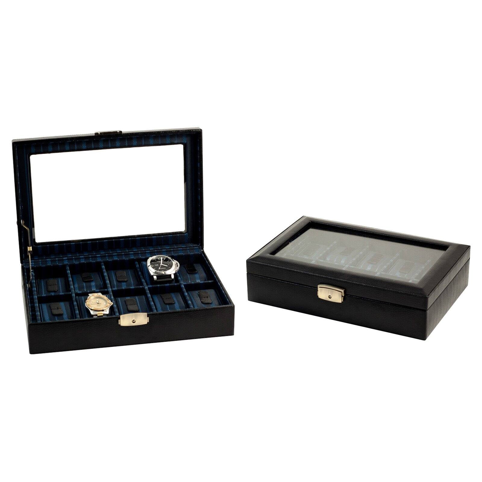 Picture of Bey-Berk International BB632BLK Leather 10 Watch Case with Glass Top &amp; Locking Clasp - Black
