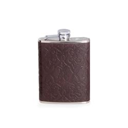 Bey-Berk 6 oz. Leather Filigree Design Flask with, One Size, Brown