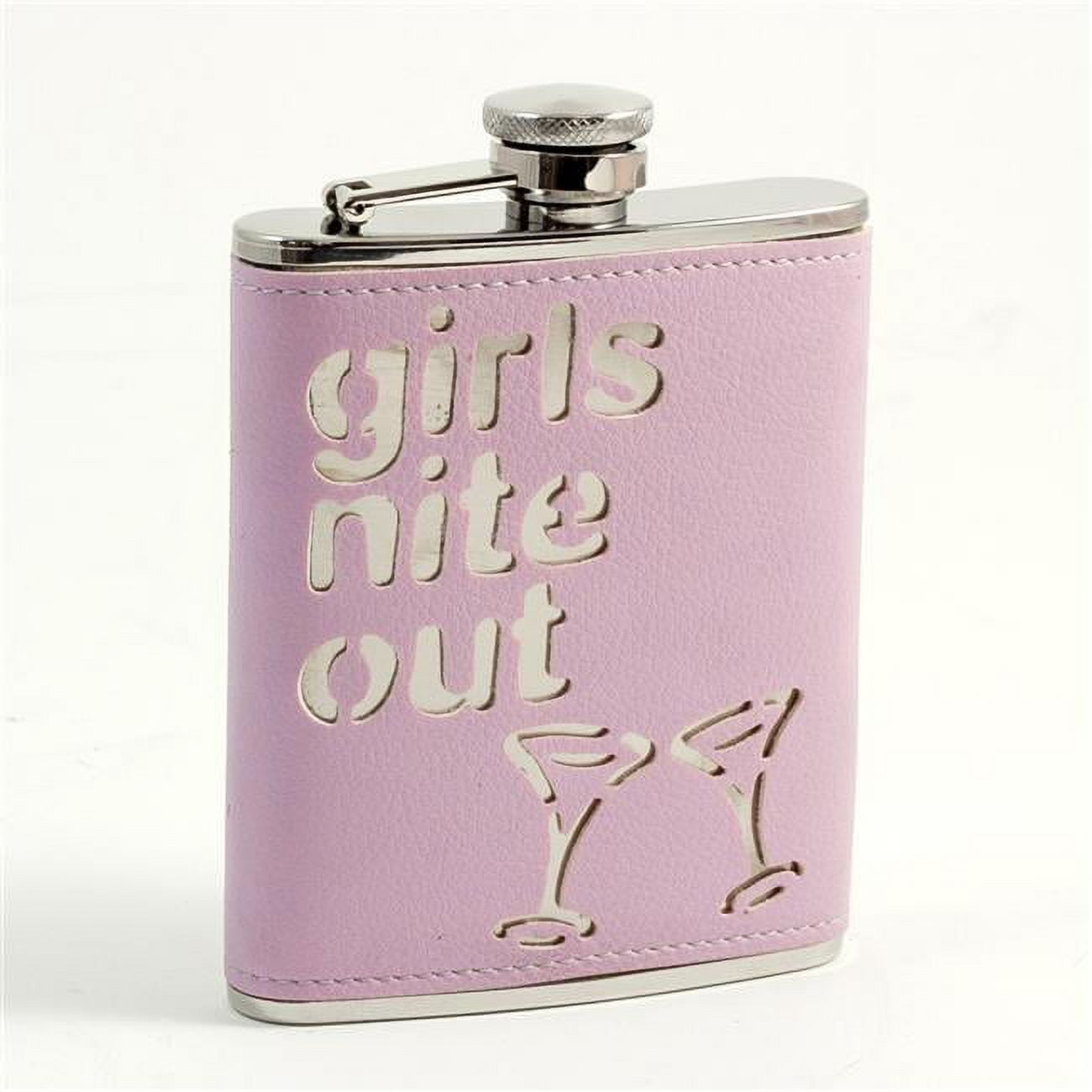 Picture of Bey-Berk International FS366 6 oz Stainless Steel Leatherette Girls Nite Out Flask with Captive Cap &amp; Durable Rubber Seal - Pink &amp; Silver