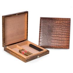 Picture of Bey-Berk International C408 Croco Leather 12 Cigar Humidor with Spanish Cedar Lining &amp; Humidistat - Brown