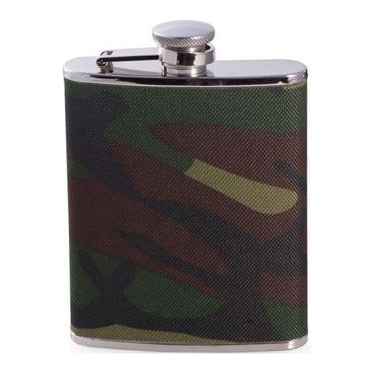 Picture of Bey-Berk International FS466 6 oz Stainless Steel Camouflage Pattern Flask with Captive Cap &amp; Durable Rubber Seal - Silver