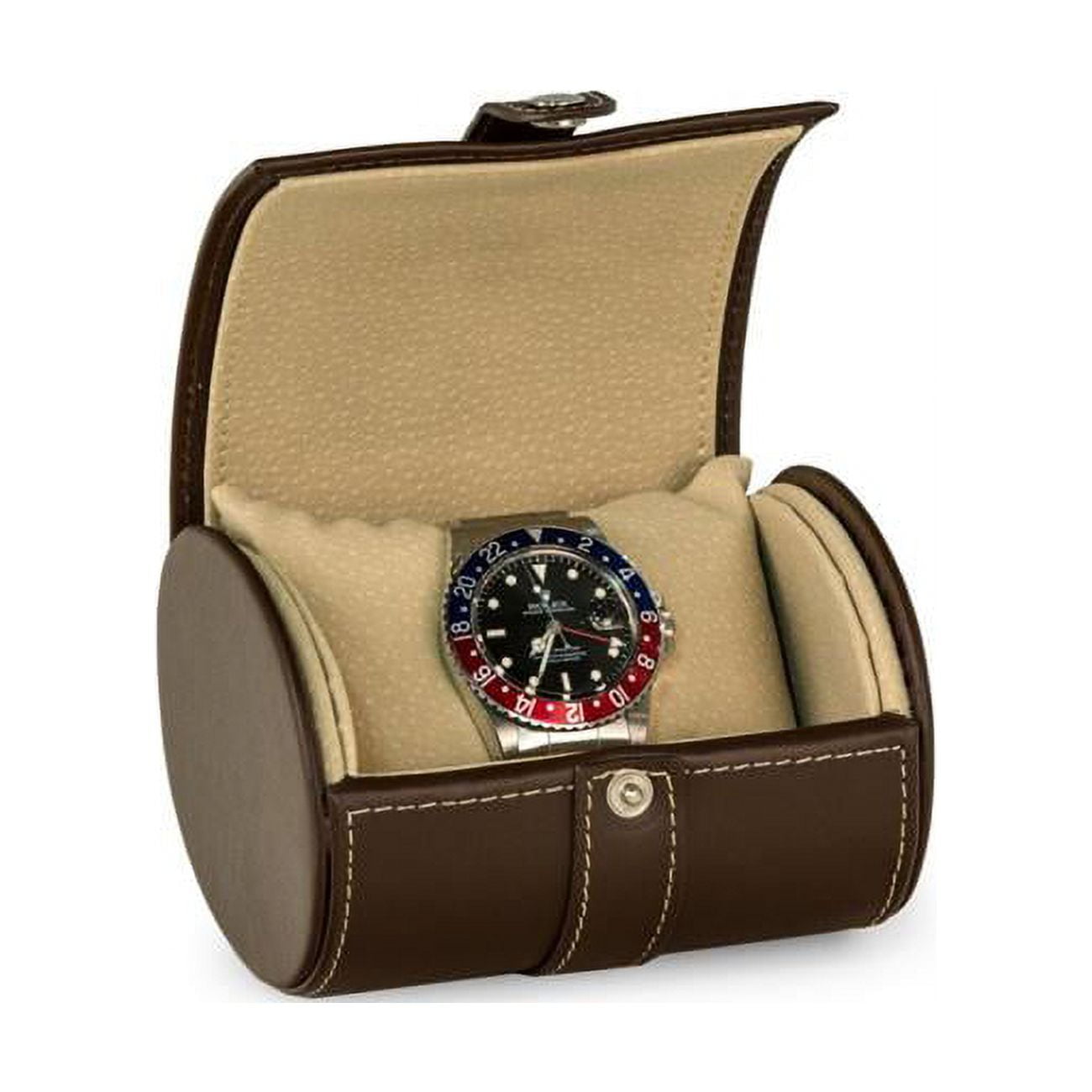 Picture of Bey-Berk International BB598BRW Leather Single Watch Travel Case with Snap Closure - Brown