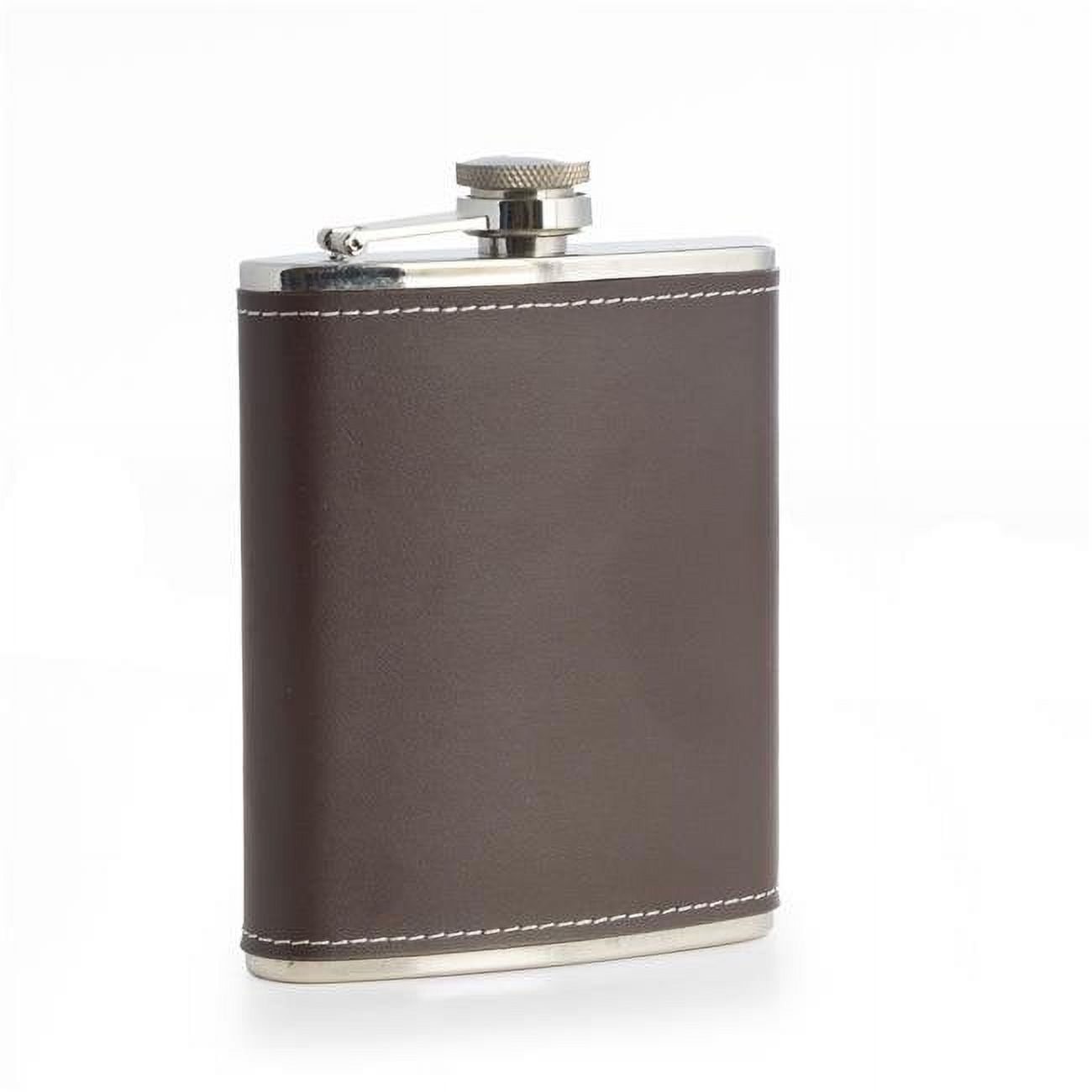 Picture of Bey-Berk International FS716N 6 oz Stainless Steel Brown Leather Flask with Contrast Stitching - Brown