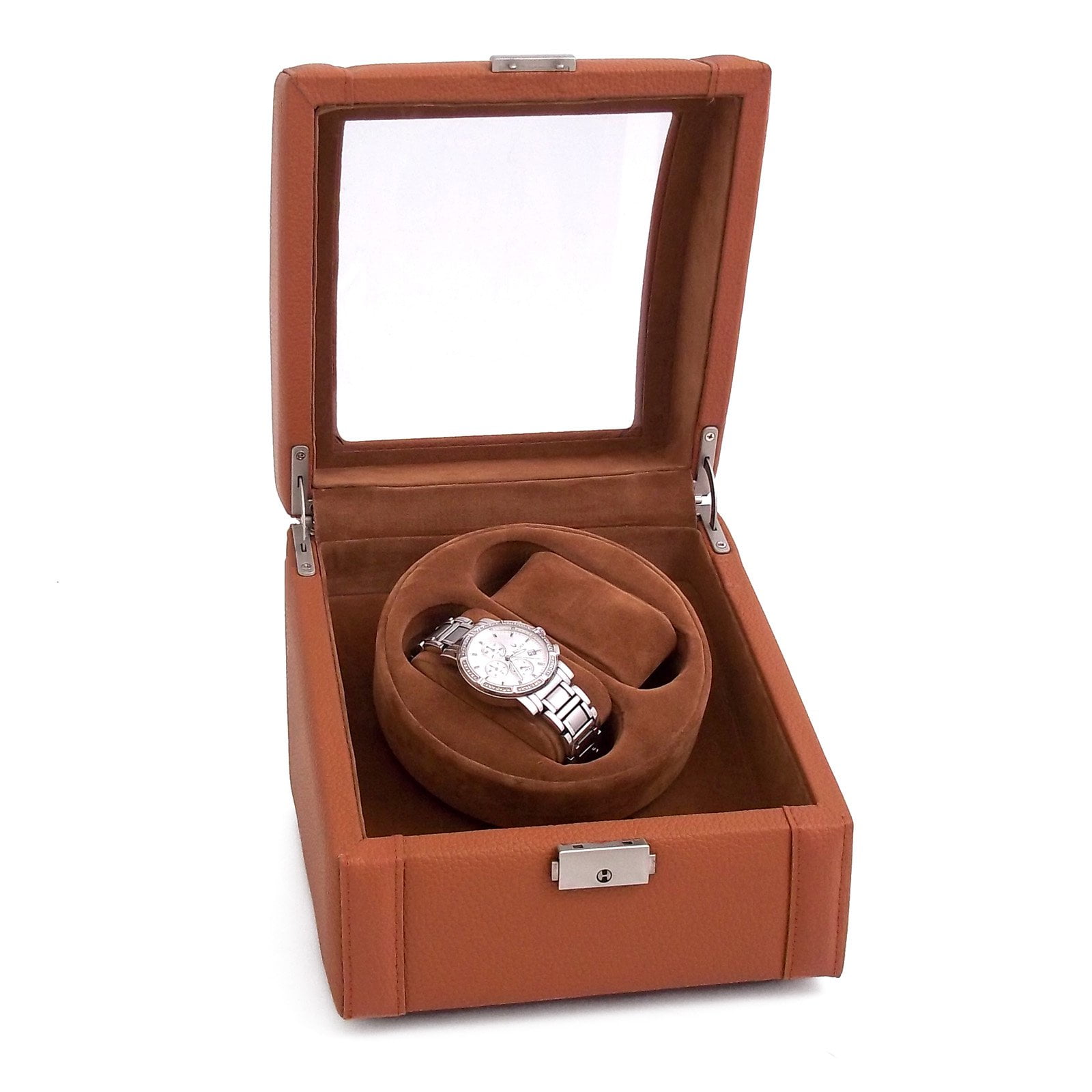 Picture of Bey-Berk International BB585TAN Tan Leather 2 Watch Winder with Glass Top