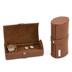Picture of Bey-Berk International BB588TAN Tan Leather Watch &amp; Cufflink Travel Case with Snap Closure