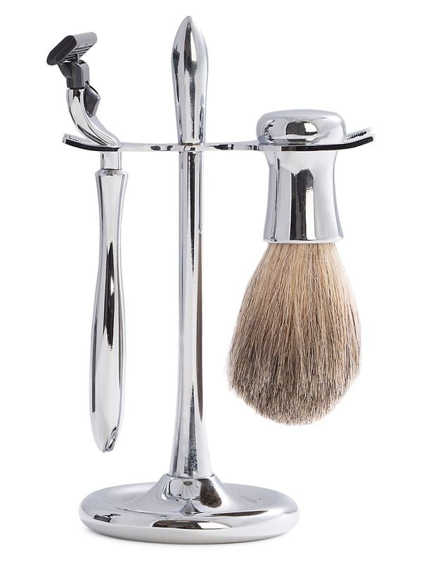 Picture of Bey-Berk International BB09 Mach3 Razor & Pure Badger Brush on Chrome Stand, Silver