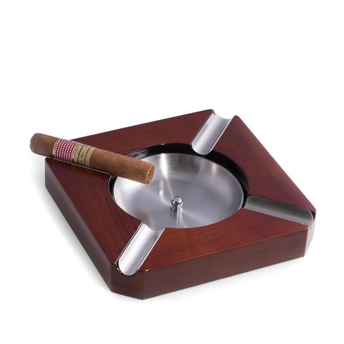 Picture of Bey-Berk International C315 Lacquered 4 Cigar Ashtray with Removable Stainless Steel Center - Walnut Wood