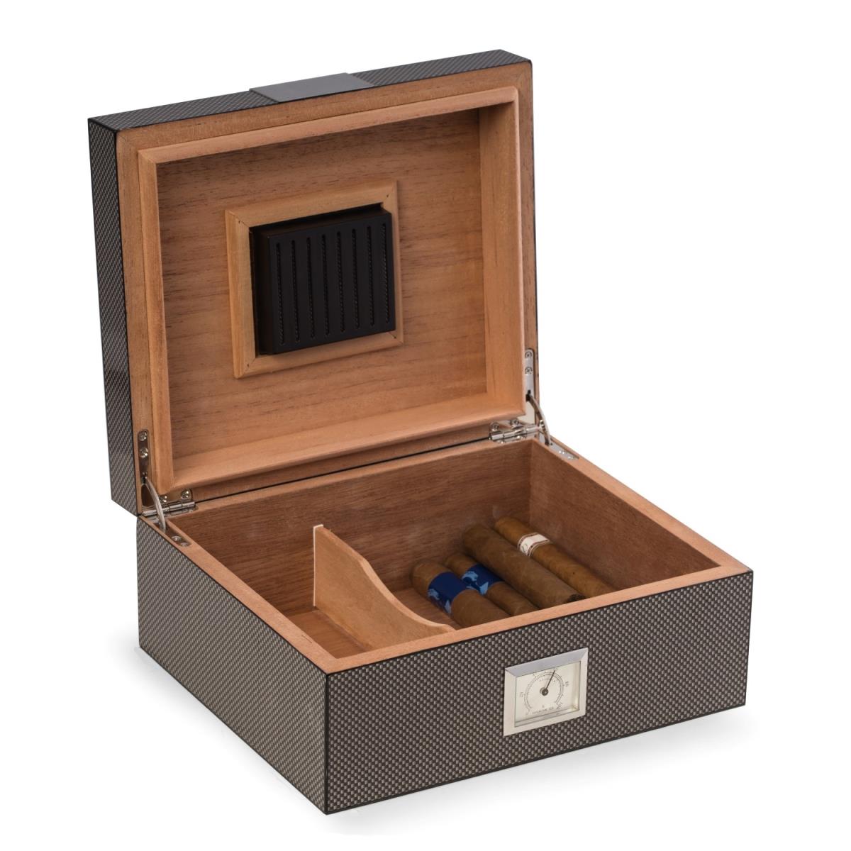 Picture of Bey-Berk International C419 Carbon Fiber Wood Cigar Humidor with Spanish Cedar Lining - Grey
