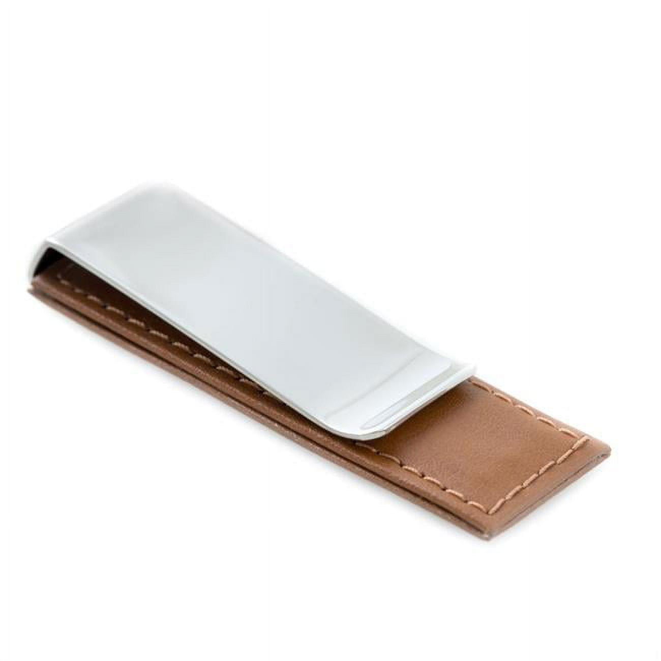 Picture of Bey-Berk International BB505W Chrome Plated Money Clip with Leather Accent - Brown