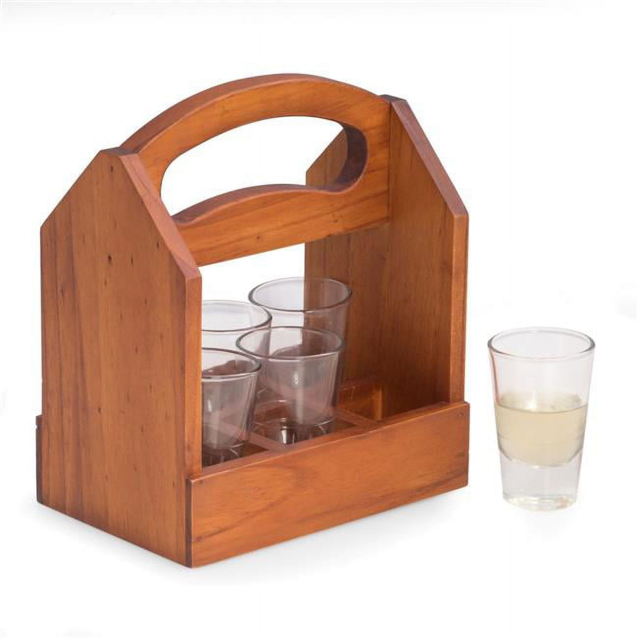 Picture of Bey-Berk International BS108 Solid Wood Six Shot Glass Caddy with Ergonomic Curved Built in Handle - Brown