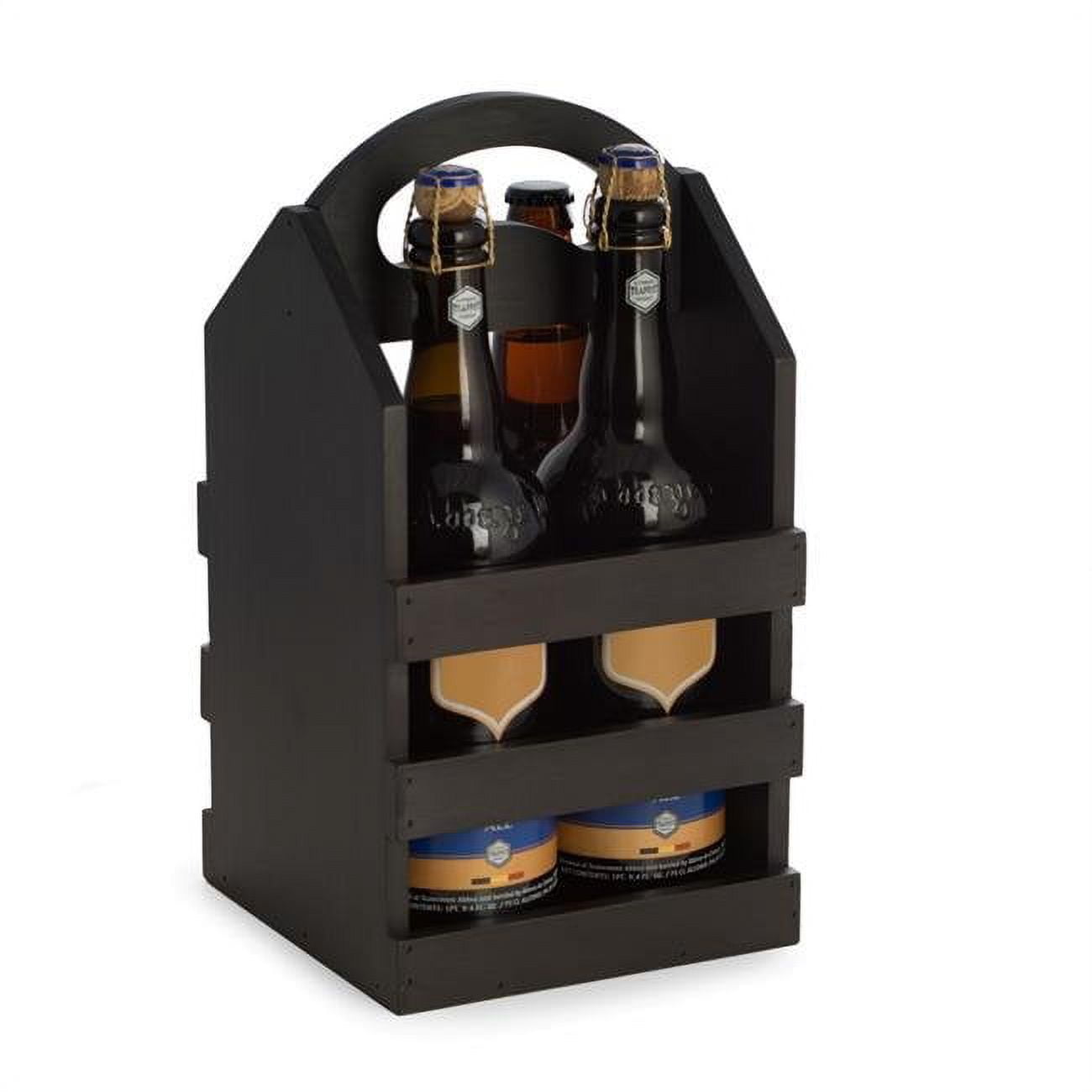 Picture of Bey-Berk International BS109B Solid Wood Four Bottle Caddy with Ergonomic Curved Built in Handle, Black 