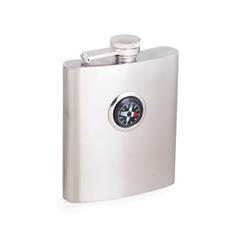 Picture of Bey-Berk International FS108D 8 oz Stainless Steel Compass Flask with Captive Cap &amp; Durable Rubber Seal&#44; Silver 