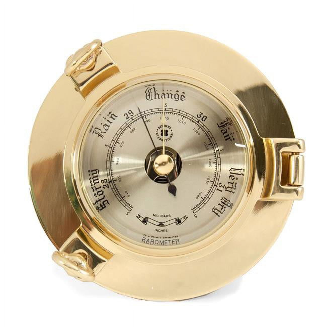 Picture of Bey-Berk International SB406 Lacquered Brass Porthole Barometer with Beveled Glass - Gold