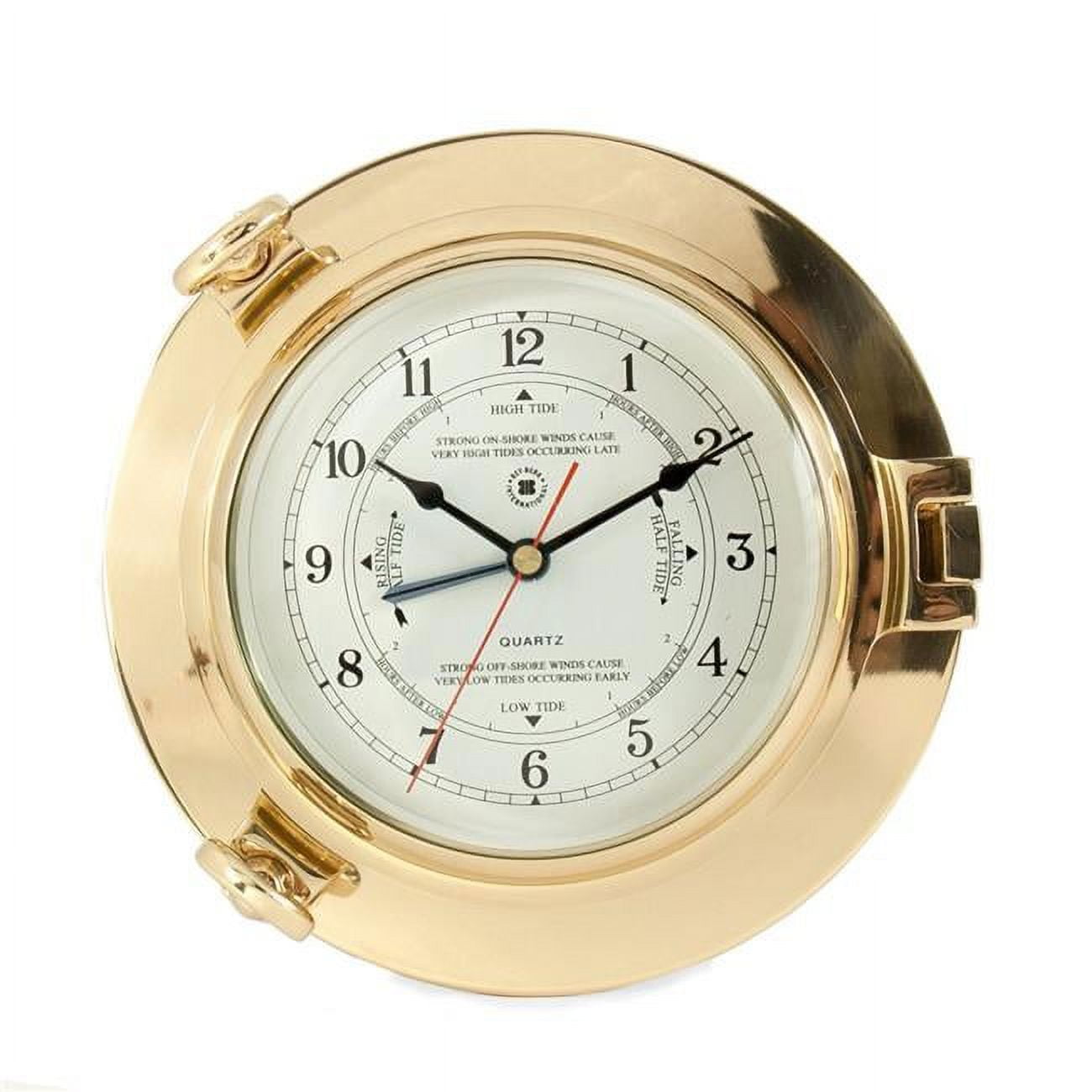 Picture of Bey-Berk International SQ511 Lacquered Brass Porthole Tide &amp; Time Quartz Clock with Beveled Glass - Gold