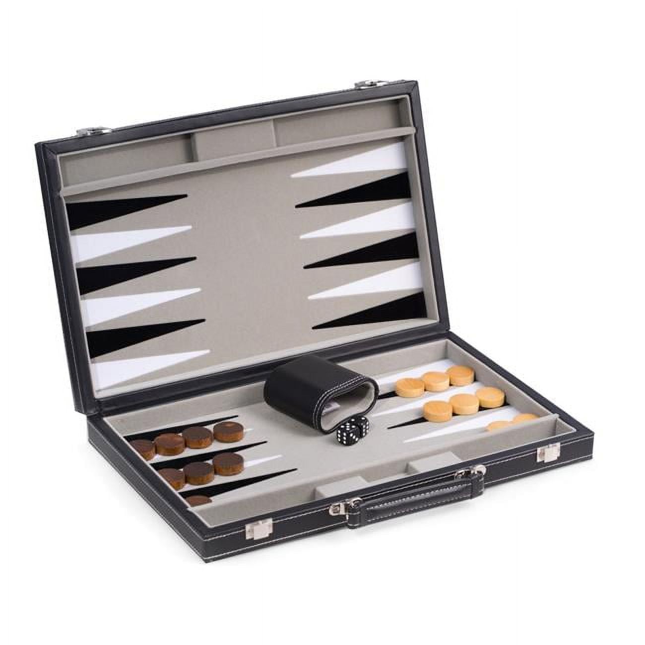 Picture of Bey-Berk International G548 15 in. Black Leatherette Backgammon Set with Chrome Accents &amp; Felt Interior Lined
