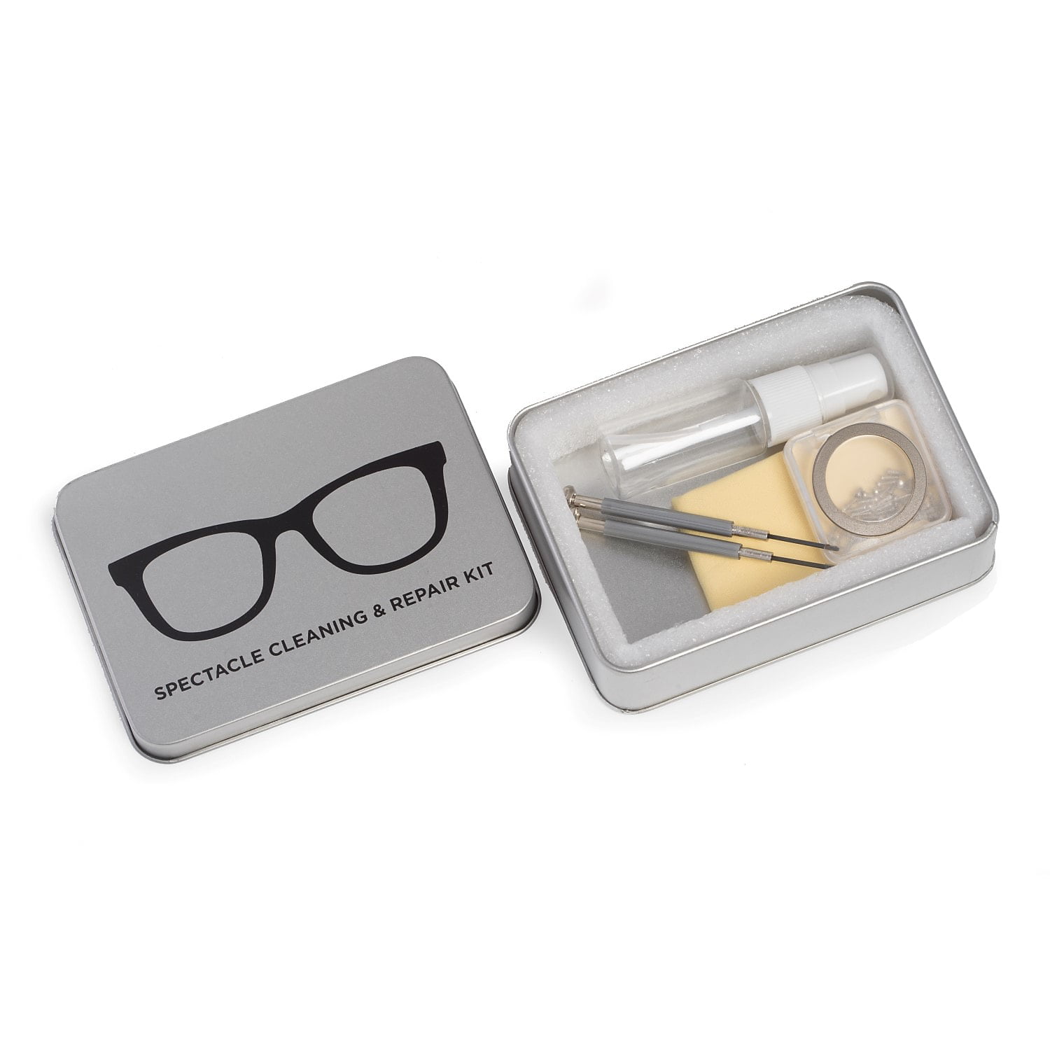 Picture of Bey-Berk International UC201 Eye Glass Cleaning & Repair Kit in Metal Case, Silver - 60 Piece