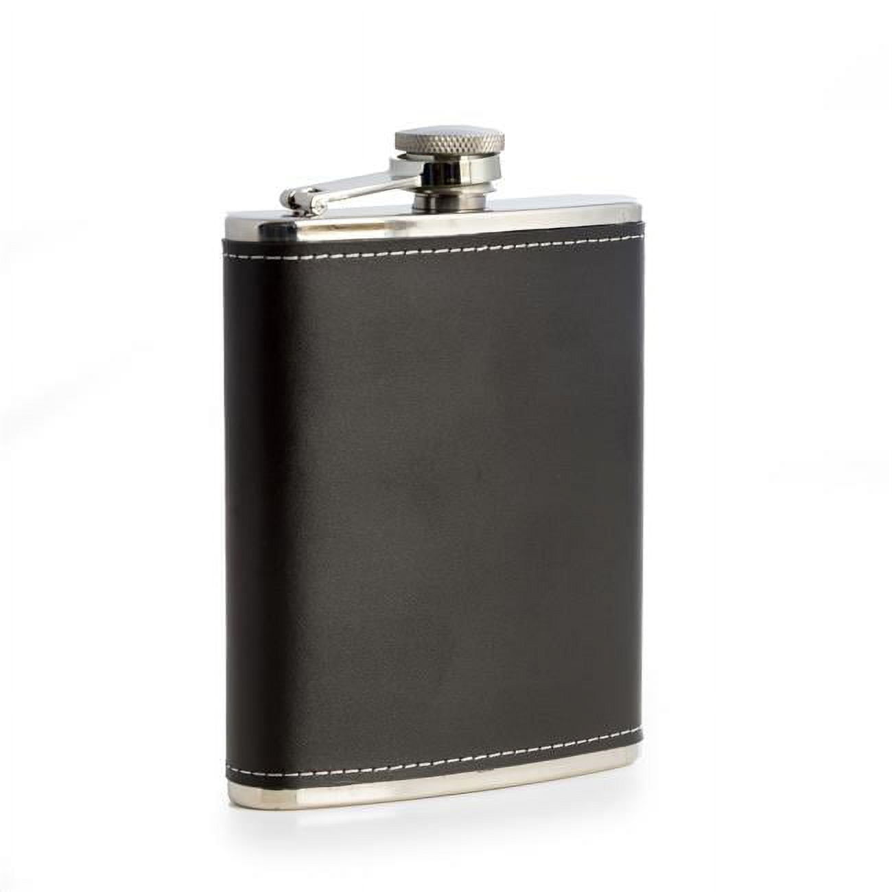 Picture of Bey-Berk International FS716B 6 oz Stainless Steel Leather Flask with Contrast Stitching - Black