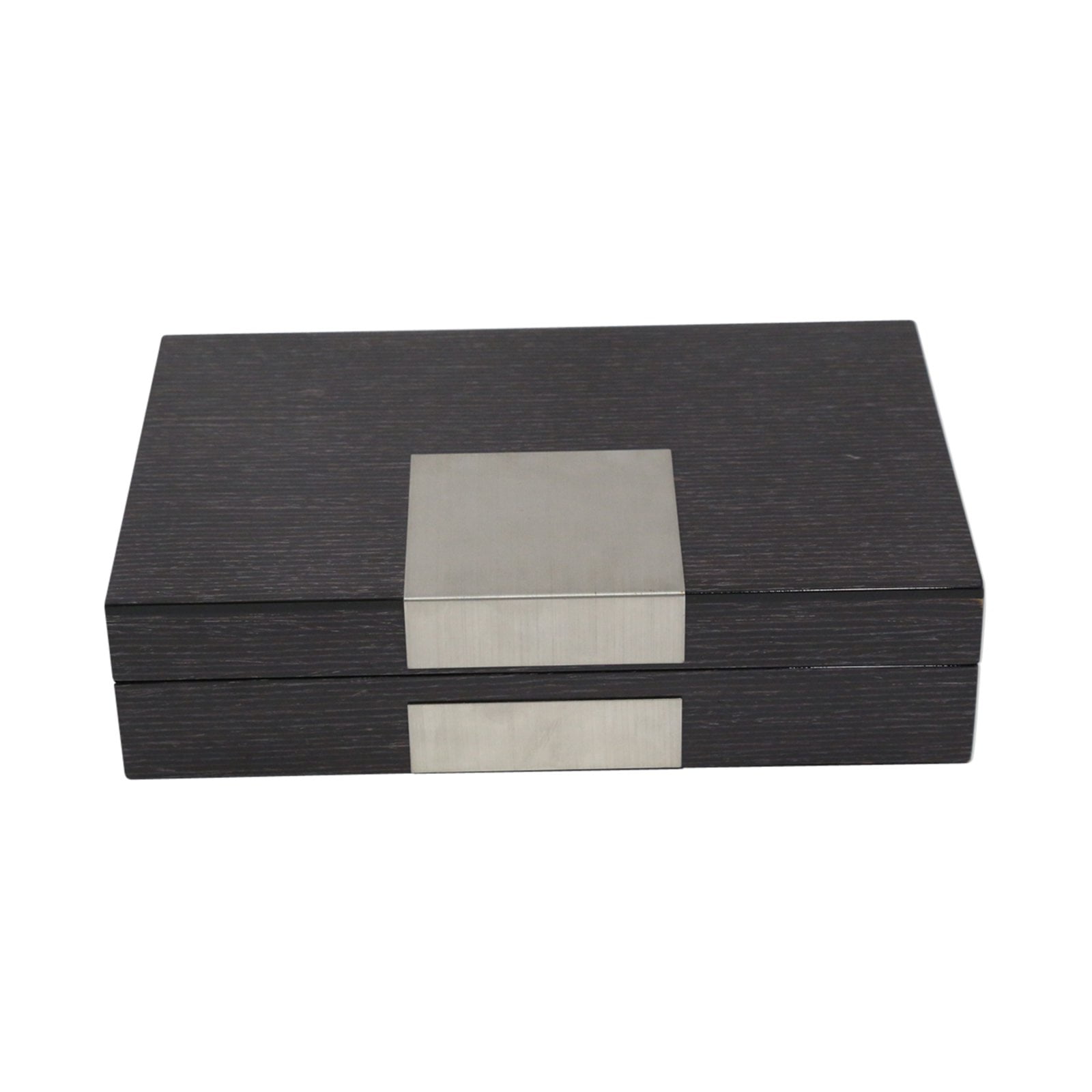 Picture of Bey-Berk International BB597STL Lacquered Steel Wood Valet Box with Stainless Steel Accents &amp; Multi Compartments Storage - Grey