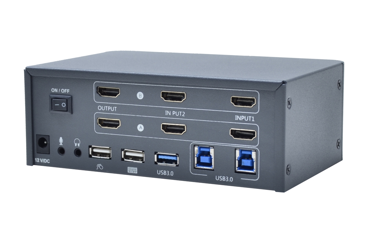Bytecc KVM-HM2-2 2-Port 4K Dual Monitor HDMI2.0 KVM Switch, Space Grey
