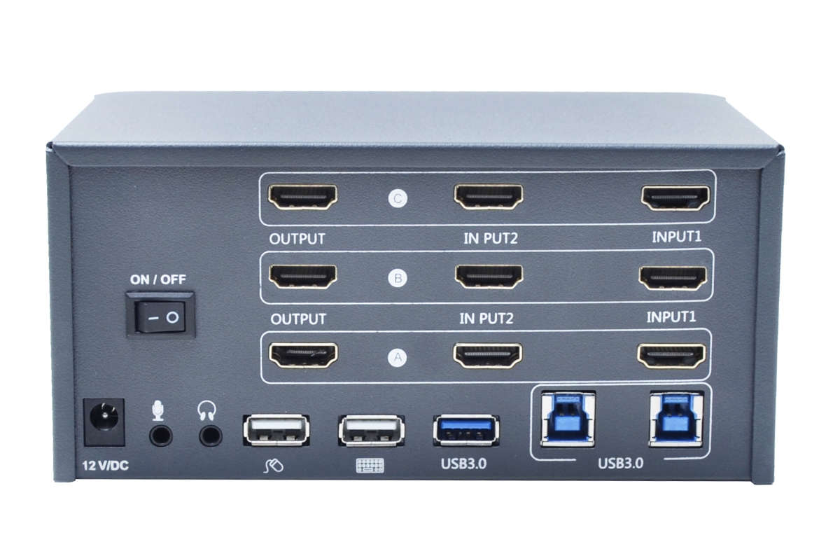Bytecc KVM-HM2-3 2-Port 4K Triple Monitor HDMI2.0 KVM Switch, Space Grey