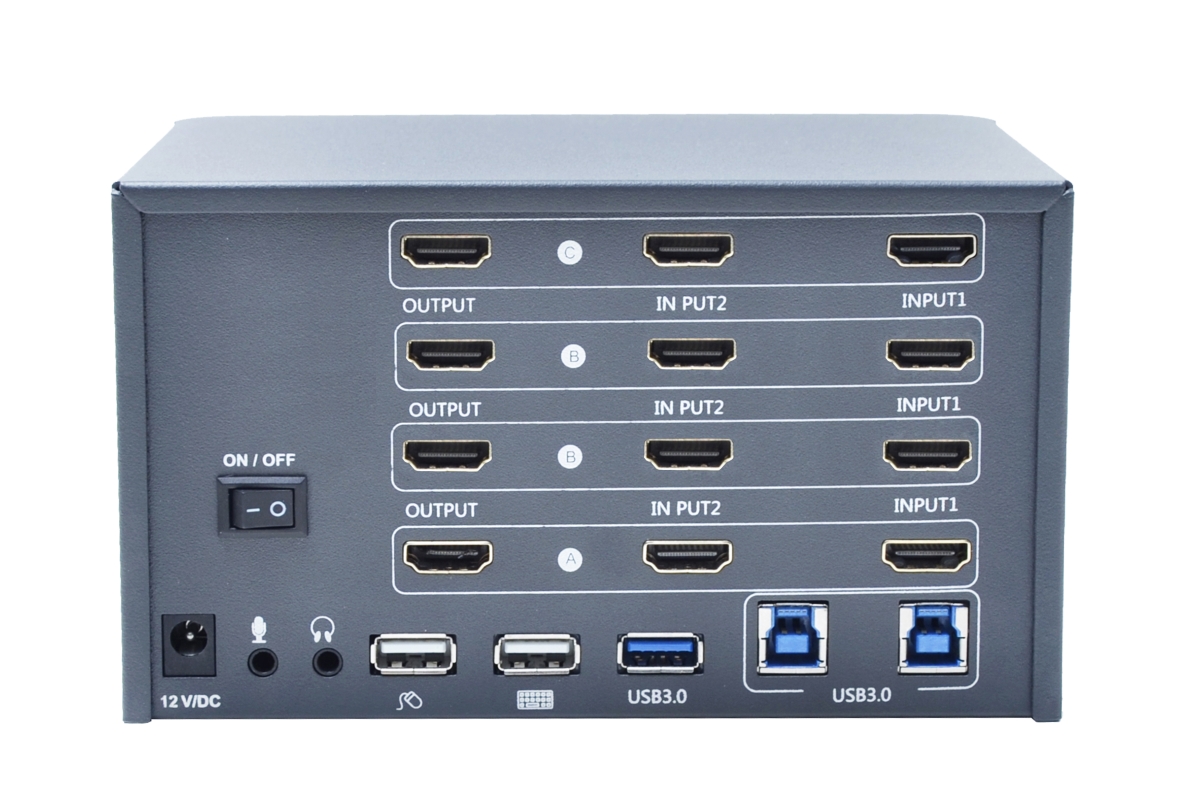Bytecc KVM-HM2-4 2-Port 4K Quad Monitor HDMI2.0 KVM Switch, Space Grey