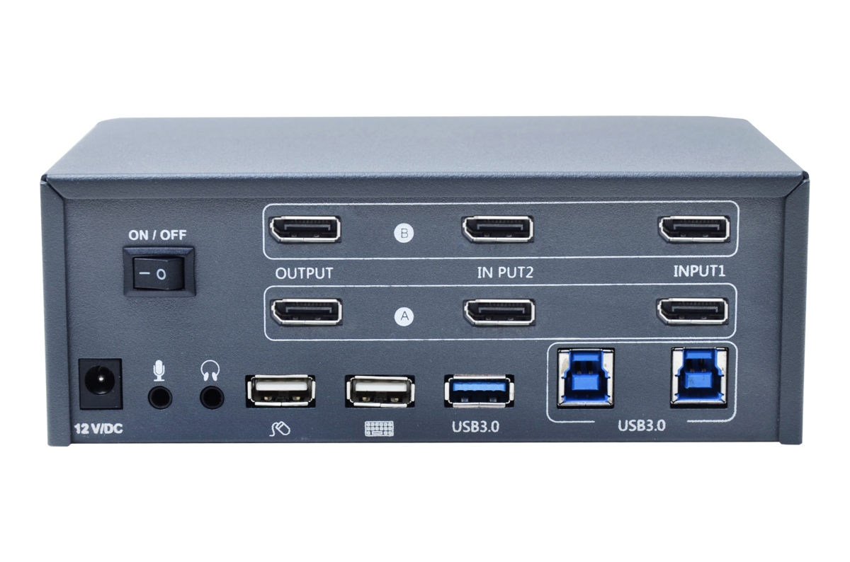 Bytecc KVM-DP2-2 2-Port 8K Dual Monitor DP1.4 KVM Switch, Space Grey