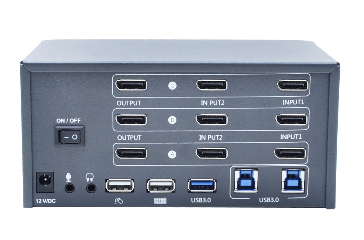 8K Triple Monitor KVM Switch - Space Grey - Supports 2 Computers - High Performance