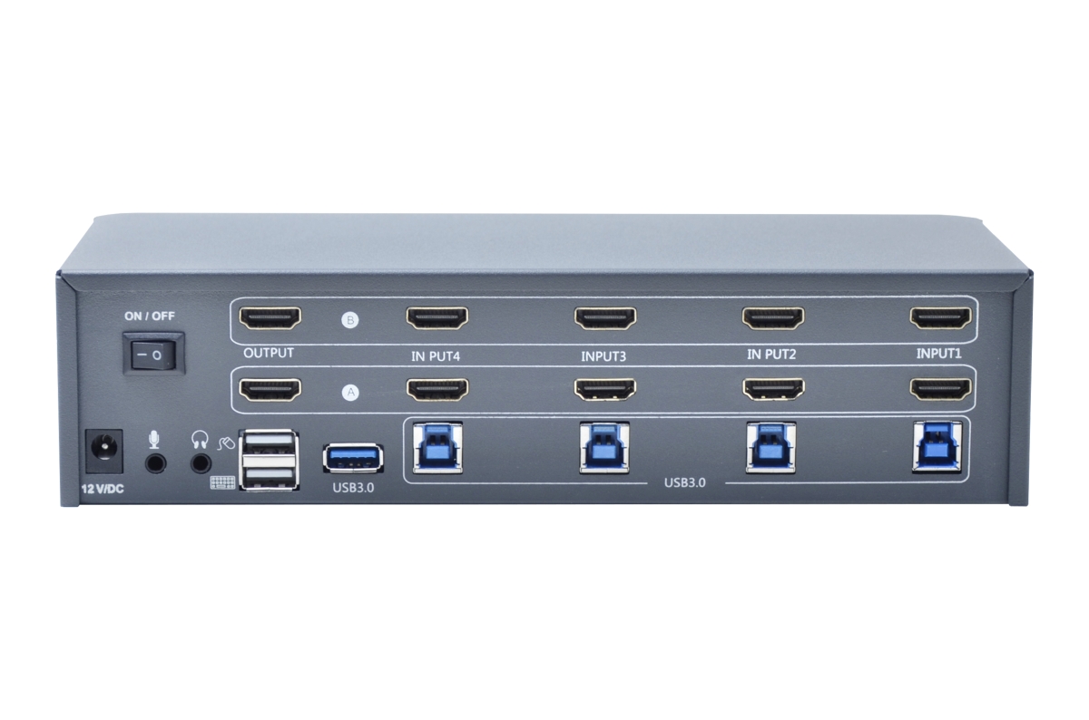 Bytecc KVM-HM4-2 4-Port 4K Dual Monitor HDMI 2.0 KVM Switch, Space Grey