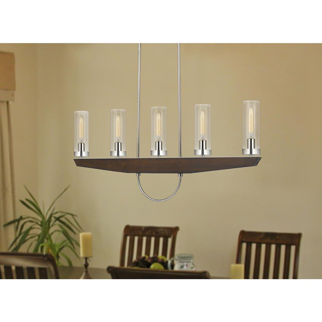 3756-5 60W X5 Ercolano Pine Wood Metal Island Chandelier with Clear Glass Shade -  Cal Lighting, FX-3756-5