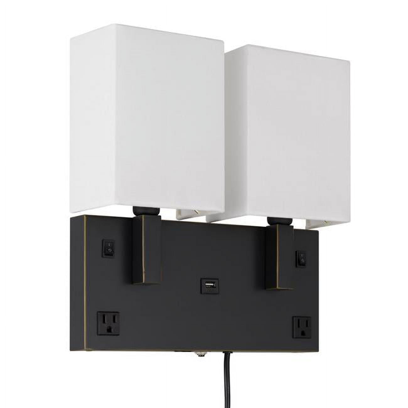 Picture of Cal Lighting LA-8048W2L-1 40W x 2 Oberlin Wall Lamp with 2 Power Outlets & 1 USB Charging Port&#44; Dark Bronze