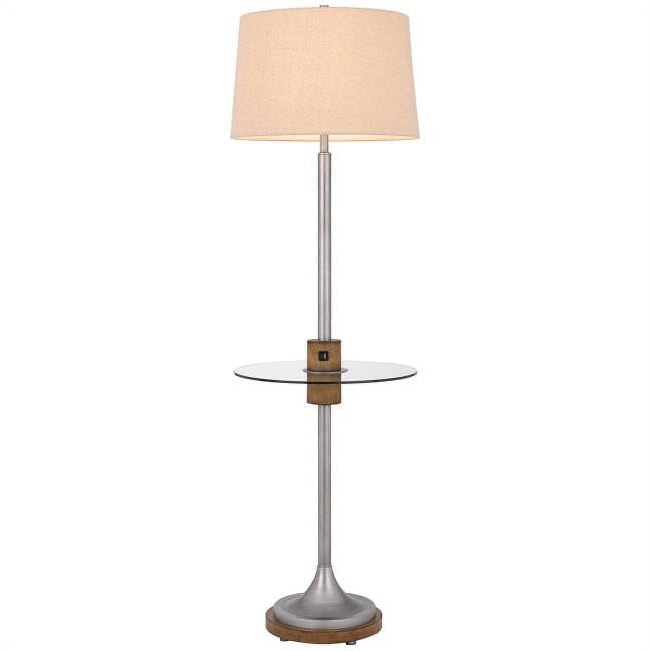 Picture of Cal Lighting BO-3057FL 150W Brushed Steel 3 Way Lavaca Metal Floor Lamp with Glass Tray Table & 1 USB 1 TYPE C USB Charging Ports & Rubber Wood Center Font & Base
