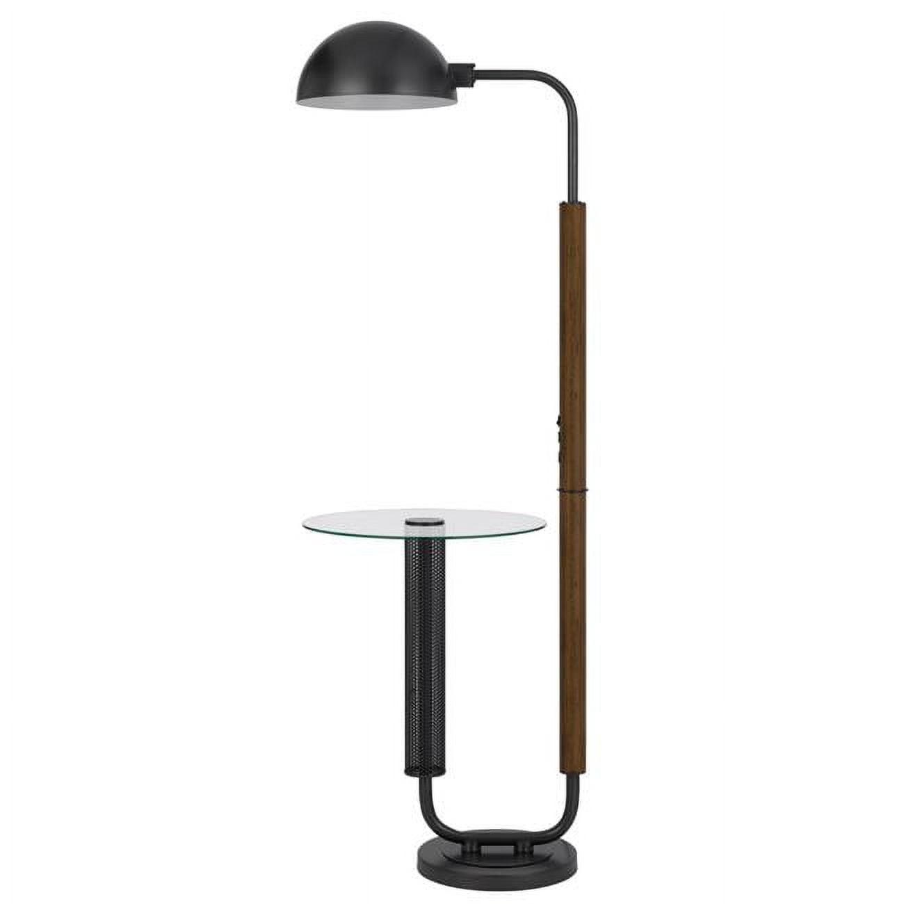 Picture of Cal Lighting BO-3129FL 100W Keyser Metal & Rubber Wood Floor Lamp with Glass Tray Table & Metal Shade&#44; Oak & Black