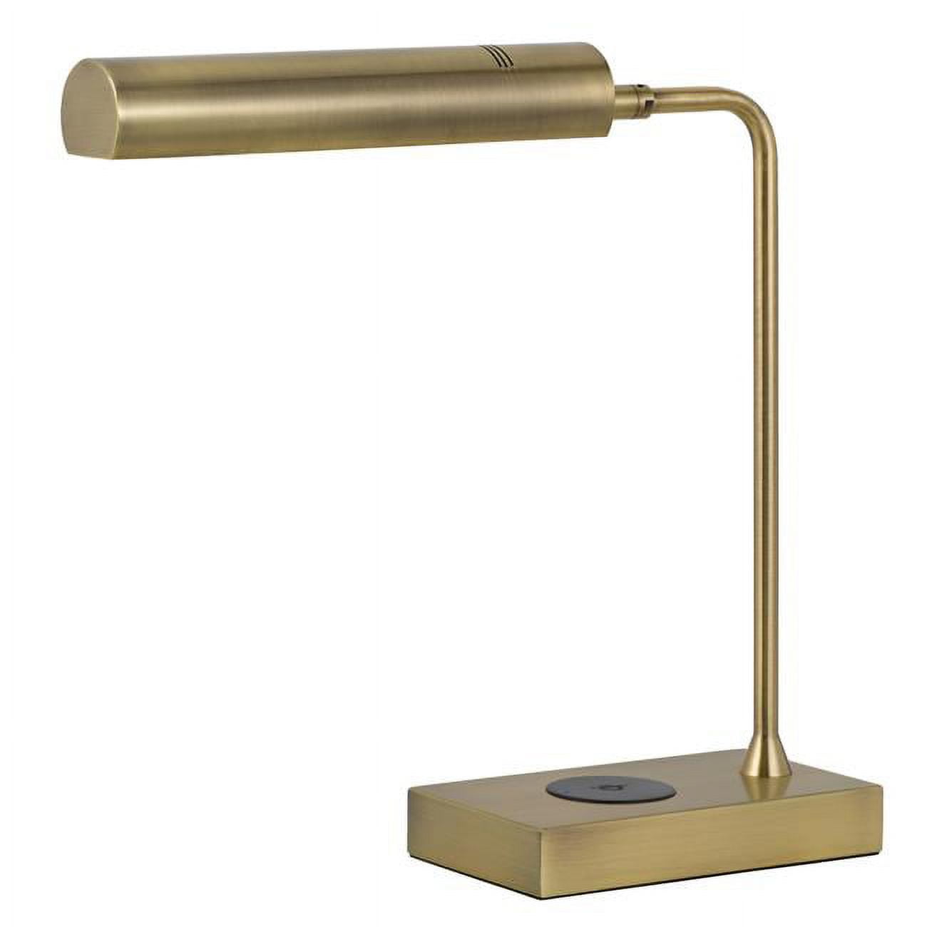 12W Delray Intergrated LED Metal Desk Lamp with Wireless Charging Port, Antique Brass -  RADIANT, RA2821760