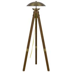 Picture of Cal Lighting BO-3801FL 18W Lakeland Intergrated LED Tripod Rubber Wood Floor Lamp with Half Domed Metal Shade&#44; Antique Brass & Wood