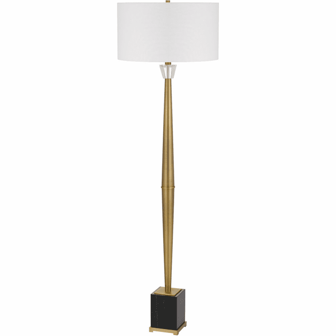 Picture of Cal Lighting BO-3157FL 150 watt 3 Way Salford Metal Floor Lamp with Crystal Font&#44; Marble Base & Drum Hardback Fabric Shade - Antique Brass & Marble
